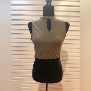 Papaya Forest Green High Neck Racer Crop Top with Button in Front, Size Large